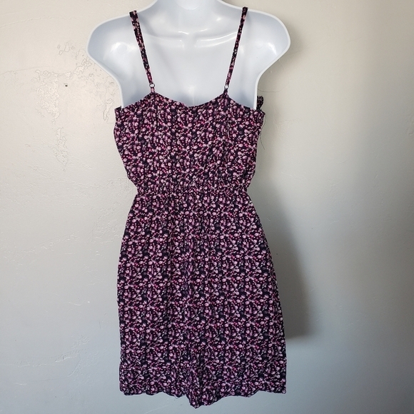 Cotton On Small Dress Navy Blue Neon Pink White Floral Flounce Ruffle Midi Mini - Picture 6 of 6